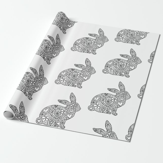 Bunny Rabbit Colouring Wrapping Paper (Unrolled)