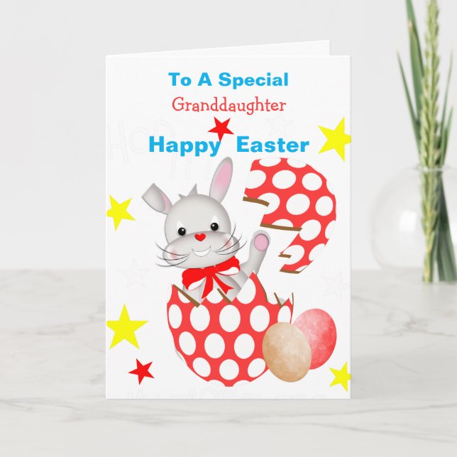 Bunny Rabbit Cute Kids Personalised Easter Egg Holiday Card (Front)