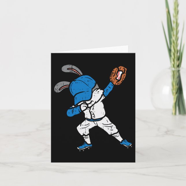 Bunny Rabbit Dab Baseball Easter Sport Pitcher Boy Card (Front)