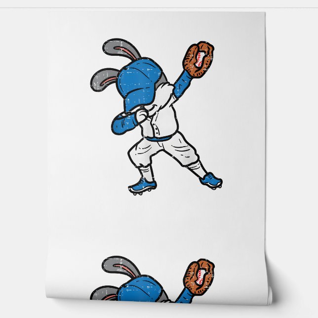 Bunny Rabbit Dab Baseball Easter Sport Pitcher Boy Wallpaper (Unrolling)