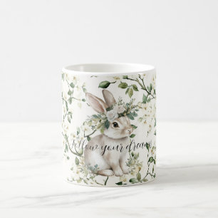 Bunny Rabbit Dreams White Flowers Leaves Coffee Mug