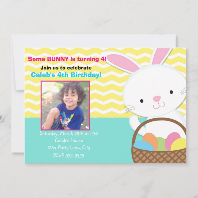 Bunny Rabbit Easter Birthday Photo Invitation (Front)