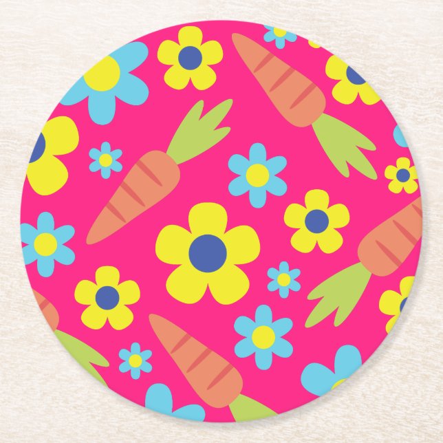 Bunny Rabbit Easter Spring Birthday Party Round Paper Coaster (Front)