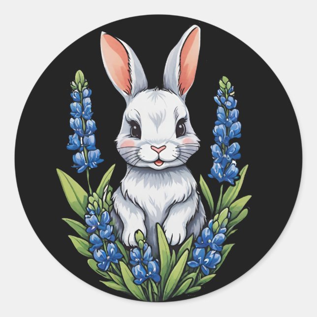 Bunny Rabbit Easter Texas Bluebonnet               Classic Round Sticker (Front)