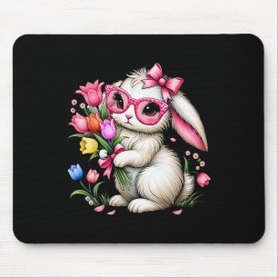 Bunny Rabbit Easter Tulip Spring Flowers Floral Wo Mouse Mat