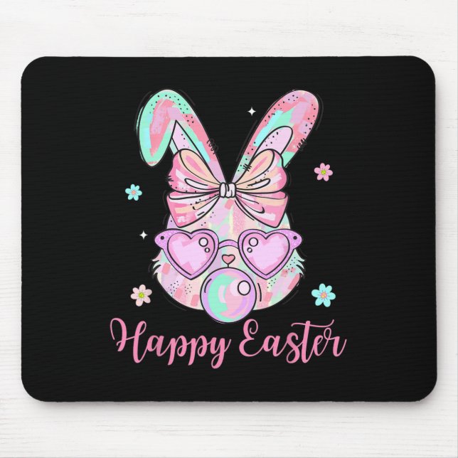 Bunny Rabbit Face Coquette Bow Easter Day Bubblegu Mouse Mat (Front)