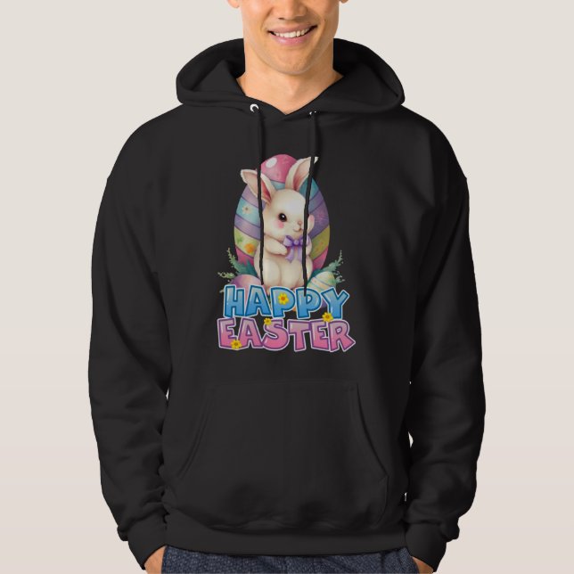 Bunny Rabbit Face Happy Easter Day Women Girls Hoodie (Front)