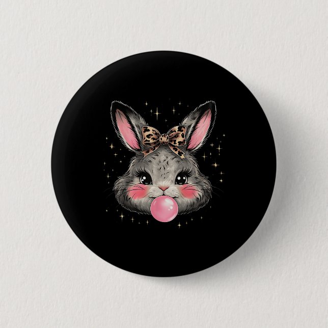 Bunny Rabbit Face Leopard Coquette Bow Easter Day  6 Cm Round Badge (Front)