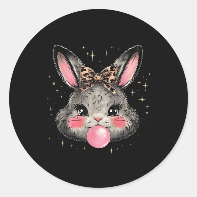 Bunny Rabbit Face Leopard Coquette Bow Easter Day  Classic Round Sticker (Front)