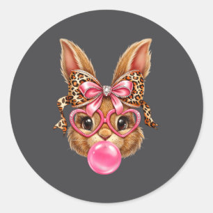 Bunny Rabbit Face Leopard Glasses Classic Round Sticker