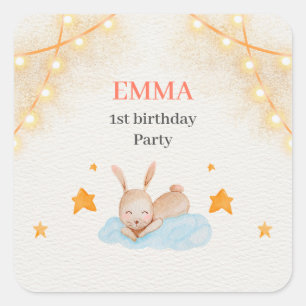 Bunny Rabbit First Birthday Party  Square Sticker