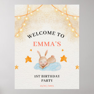 Bunny rabbit first birthday, Value Poster Paper