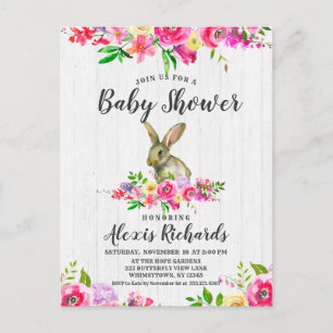 Bunny Rabbit Floral Baby Girl Shower Invitation Postcard