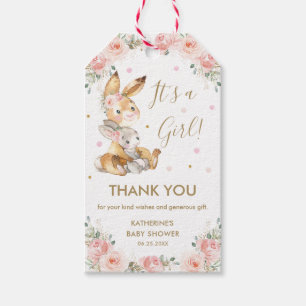 Bunny Rabbit Floral Baby Shower Thank You Favour  Gift Tags