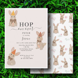 Bunny Rabbit Floral Coquette Hop on Over Birthday Invitation