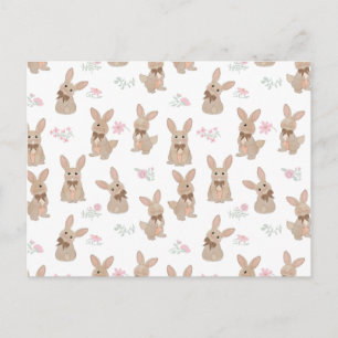 Bunny Rabbit Floral Wildflowers Coquette Bow Holiday Postcard