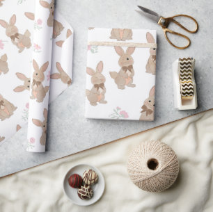 Bunny Rabbit Floral Wildflowers Coquette Bow Wrapping Paper
