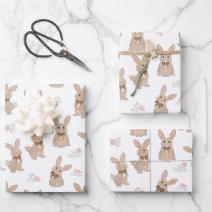 Bunny Rabbit Floral Wildflowers Coquette Bow Wrapping Paper Sheet