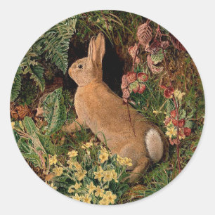 Bunny rabbit flowers ferns vintage woodland spring classic round sticker