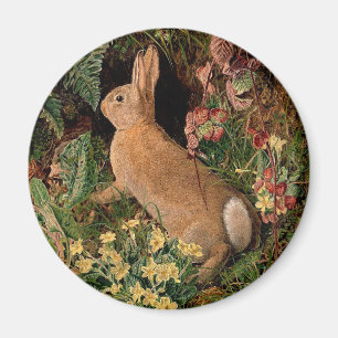 Bunny rabbit flowers ferns vintage woodland spring magnet