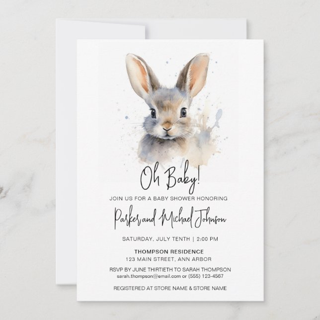 Bunny Rabbit Gender Neutral Baby Shower Invitation (Front)