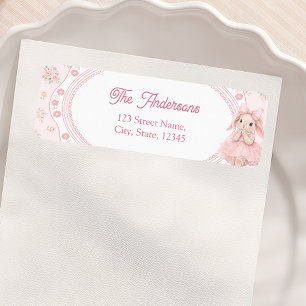 Bunny Rabbit Girl Baby Shower Return Address Label