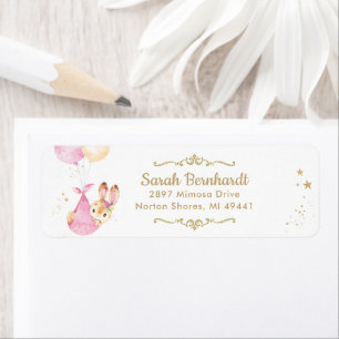 Bunny Rabbit Girl Baby Shower Return Address Label