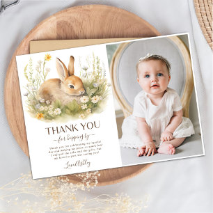 Bunny Rabbit Girl Birthday Party Photo Thank You Card