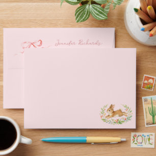 Bunny Rabbit Girl Floral Pink Bow Baby Shower Envelope