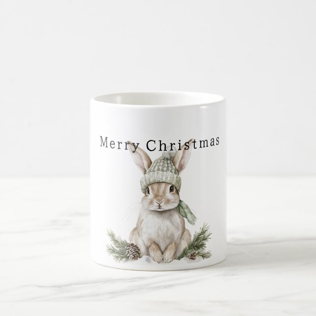Bunny Rabbit Green Hat Christmas Coffee Mug (Center)
