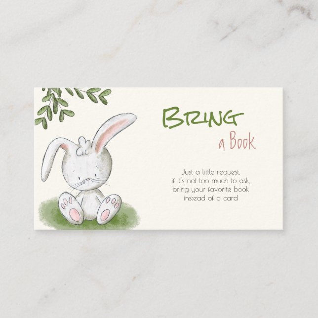 Bunny Rabbit Greenery Gender Neutral Bring a Book Enclosure Card (Front)