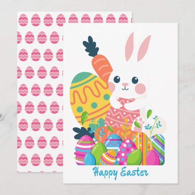 Bunny Rabbit Happy Easter Holiday Card (Front/Back)