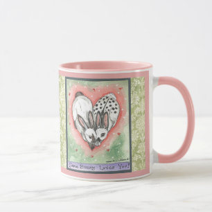 Bunny Rabbit Heart Pink Green Scroll Designer Mug