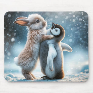 Bunny Rabbit Hugging a Penguin Mouse Mat