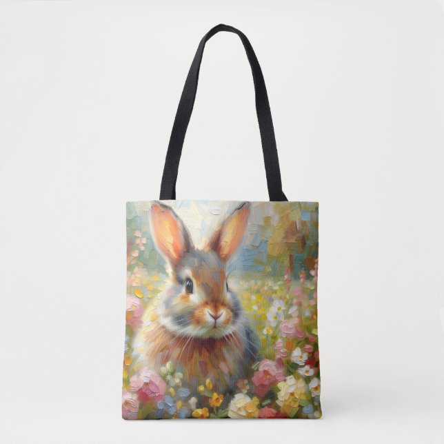 Bunny Rabbit in Floral Wilderness Art Tote Bag (Front)