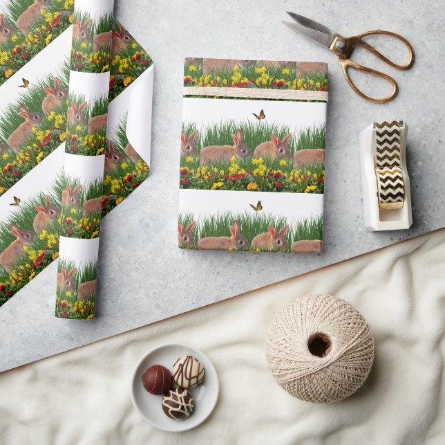  Bunny Rabbit  in Flower Garden Spring/Easter   Wrapping Paper (Crafts)