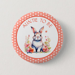 Bunny Rabbit in Flowers Aunt to Be Baby Shower 6 Cm Round Badge