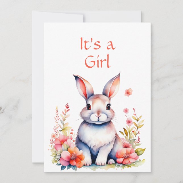 Bunny Rabbit in Flowers Girl's Baby Shower Invitation (Front)