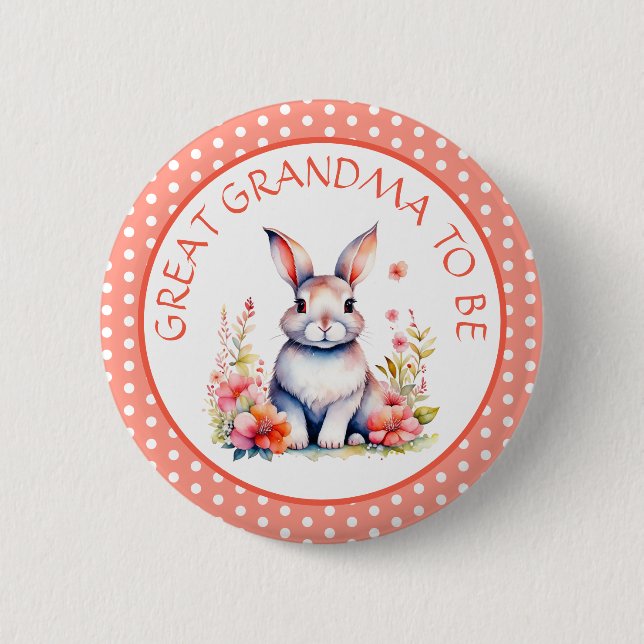 Bunny Rabbit in Flowers Grandma to Be Baby Shower 6 Cm Round Badge (Front)