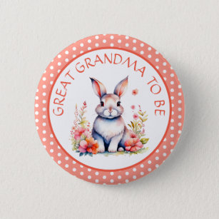 Bunny Rabbit in Flowers Grandma to Be Baby Shower 6 Cm Round Badge