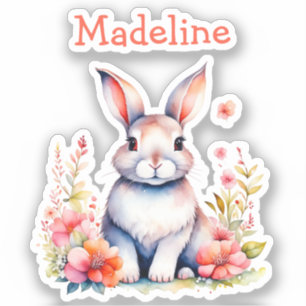 Bunny Rabbit in Flowers Happy Birthday Personalise