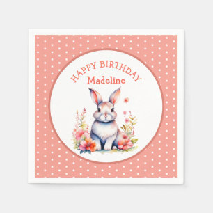 Bunny Rabbit in Flowers Happy Birthday Personalise Napkin