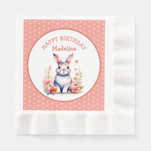 Bunny Rabbit in Flowers Happy Birthday Personalise Napkin