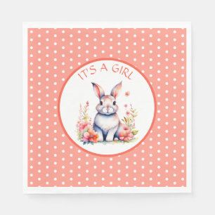 Bunny Rabbit in Flowers It's a Girl Baby Shower Napkin