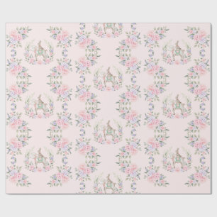 Bunny Rabbit & Lamb Pink Purple Floral Easter Card Wrapping Paper