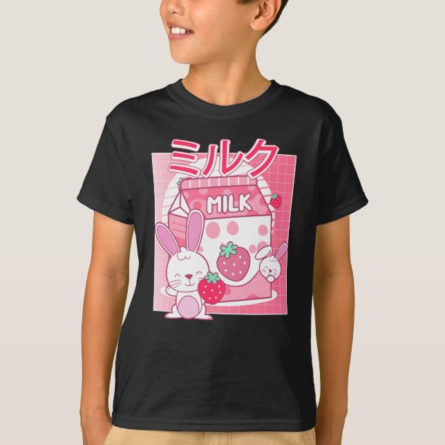 Bunny Rabbit loves Strawberry Milk. Kawaii T-Shirt (Front)