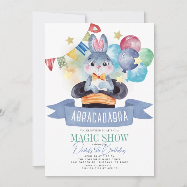Bunny Rabbit Magician Magic Show Boy Birthday Invitation (Front)