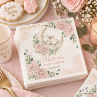 Bunny Rabbit Moon Pink Blush Floral Baby Shower