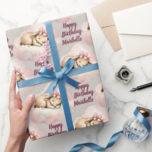 Bunny Rabbit Personalised Girls Birthday Wrapping Paper
