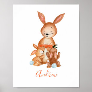 Bunny Rabbit Personalised Nursery Wall Art Poster